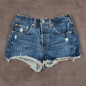 Levis 501 Denim Shorts Womens 26 Blue Original High Rise‎ Distressed Frayed Hem